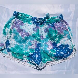 Mini Boden Blue Floral Print Vent Dual Pocket Doily Girls Shorts Sz 6Y